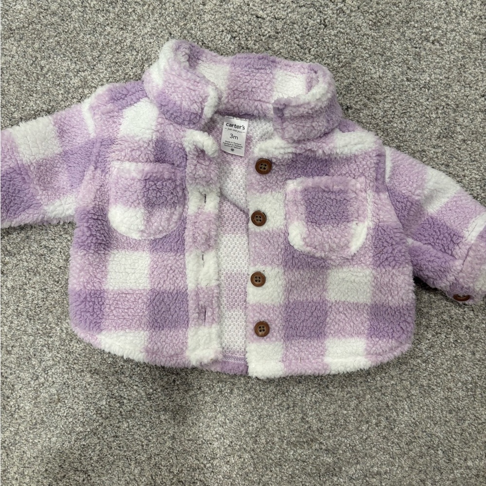 Carter's Lilac and White Fuzzy Button-Up Jacket